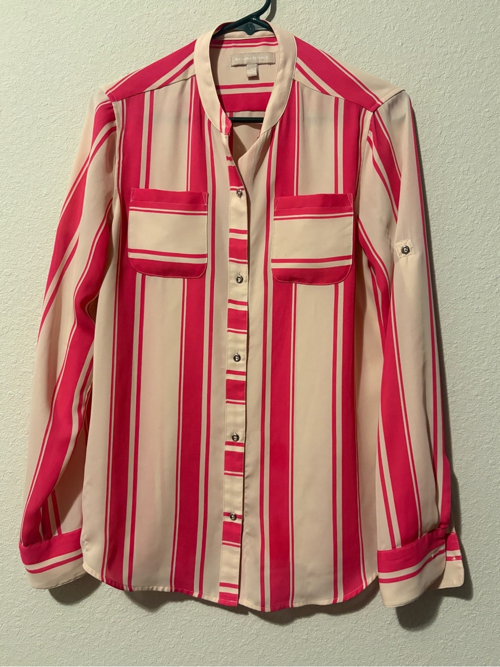 Banana Republic Pink and Cream Vertical Stripe Button-Down Shirt